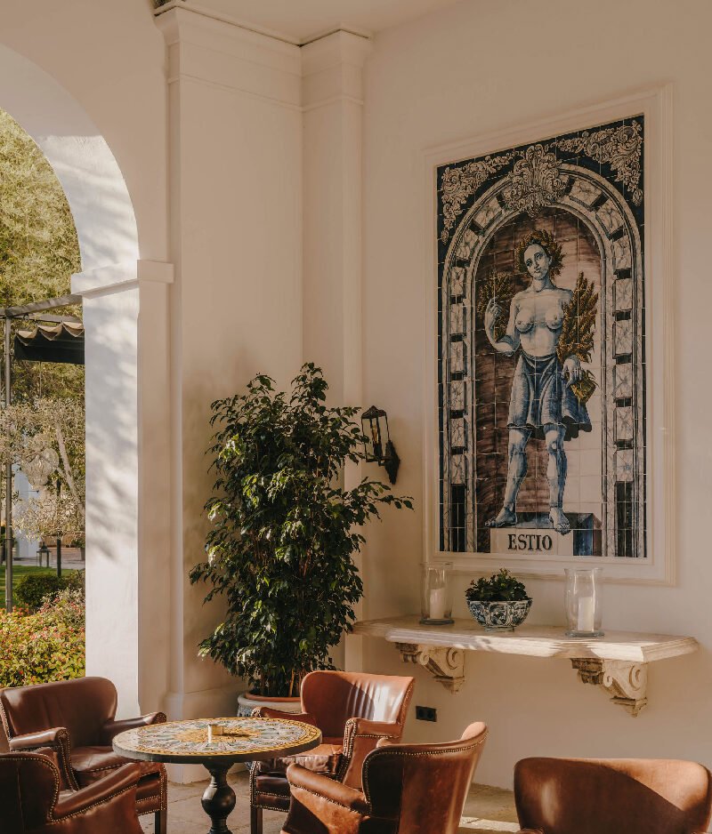 Courtyard seating at Finca Cortesín