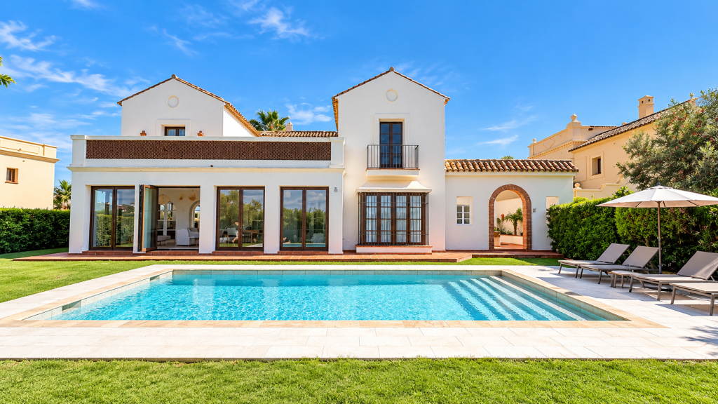 Villa, garden and swimming pool in Los Cortijos de La Reserva, Sotogrande