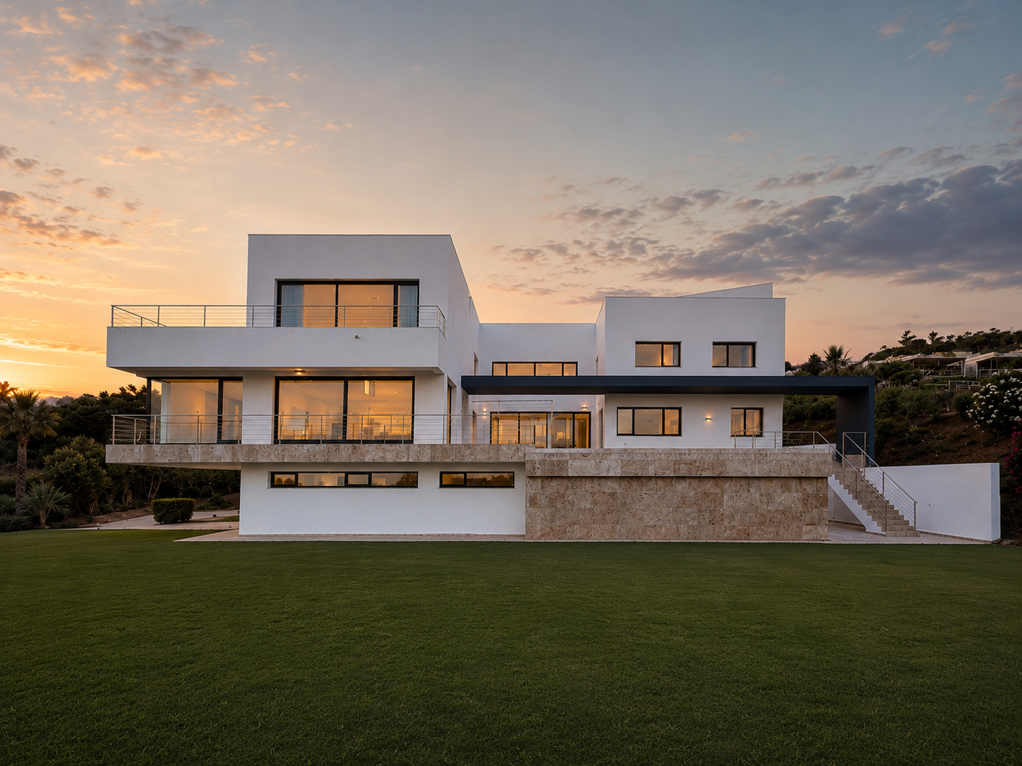 Exterior and garden at dusk — La Reserva Residence