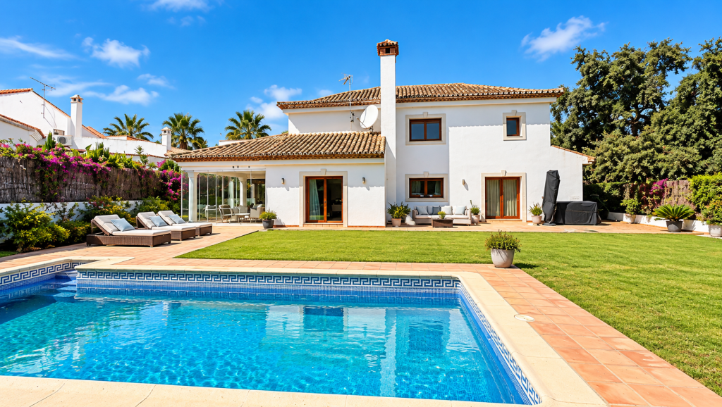 Villa, level garden and swimming pool in Sotogrande Costa